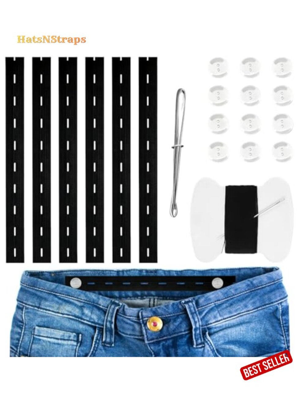 No-Sew Waist Tightener Kit for Pants & Jeans, Men Women Adjustable Elastic
